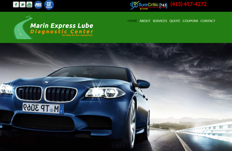 Marin Express Lube's website.